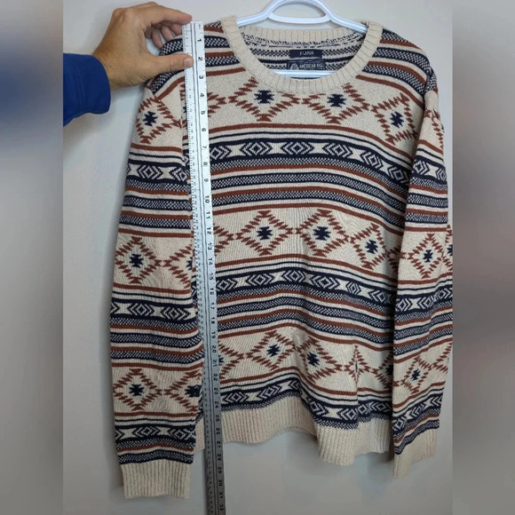 American Rag Cream Brown Navy Aztec Knit Crewneck Sweater Mens XL - Picture 6 of 9